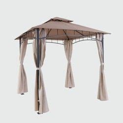 Costway 8' x 5' Outdoor Patio Barbecue Grill <strong>Gazebo</strong> w/ LED Lights 2-Tier Canopy Top Tan. . Target gazebo
